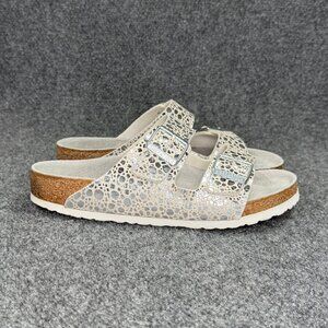 Birkenstock Arizona Sandals Women's Size 10 Silver Grey Buckle Slide Flip Flops‎